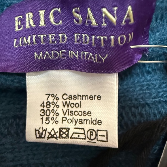 Blue Wool-Cashmere Scarf – Eric Sana Limited Edition Italian Ribbed Knit 🇮🇹 - Picture 8 of 10
